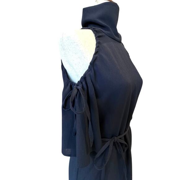 NWT Topshop High Neck Cold Shoulder Dress Navy Women's Size 4 - Picture 5 of 10